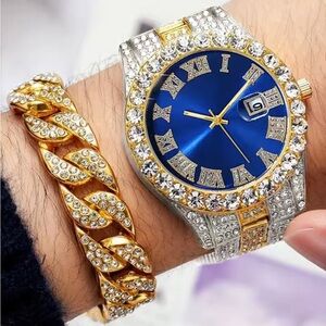 Gold and Silver Watch with Blue Dial, comes with matching bracelet